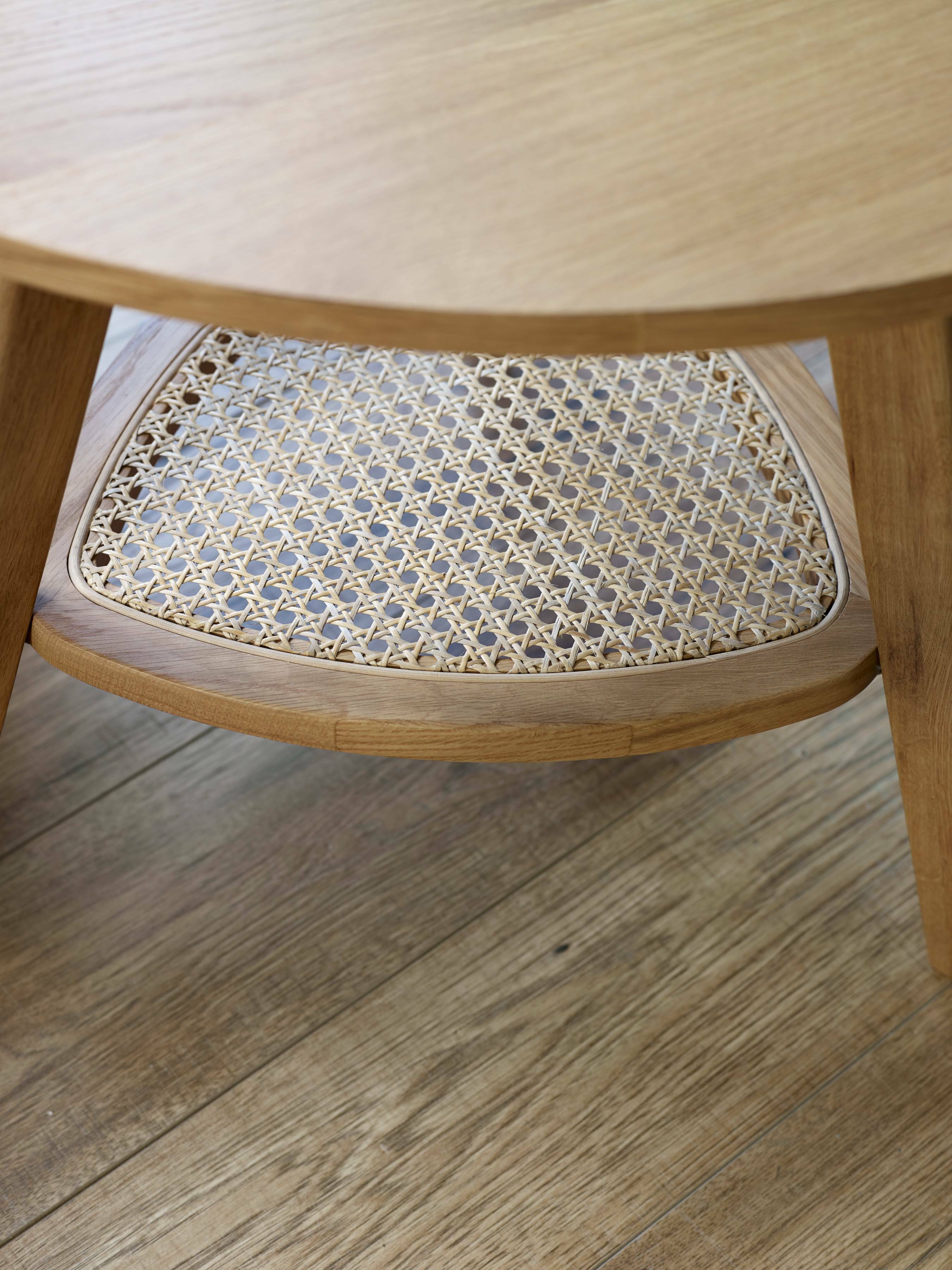 Cadio Natural Oak Wood & Rattan Triangular Side Table